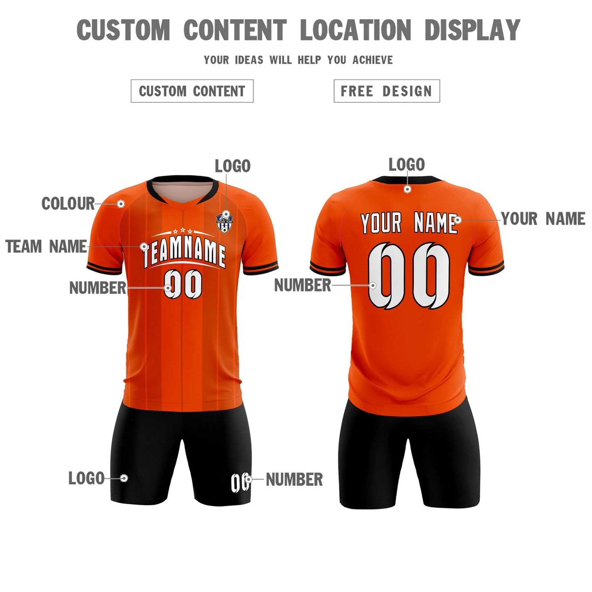 Custom Orange Classic Striped Personalized Soccer Tops/Sets Jersey