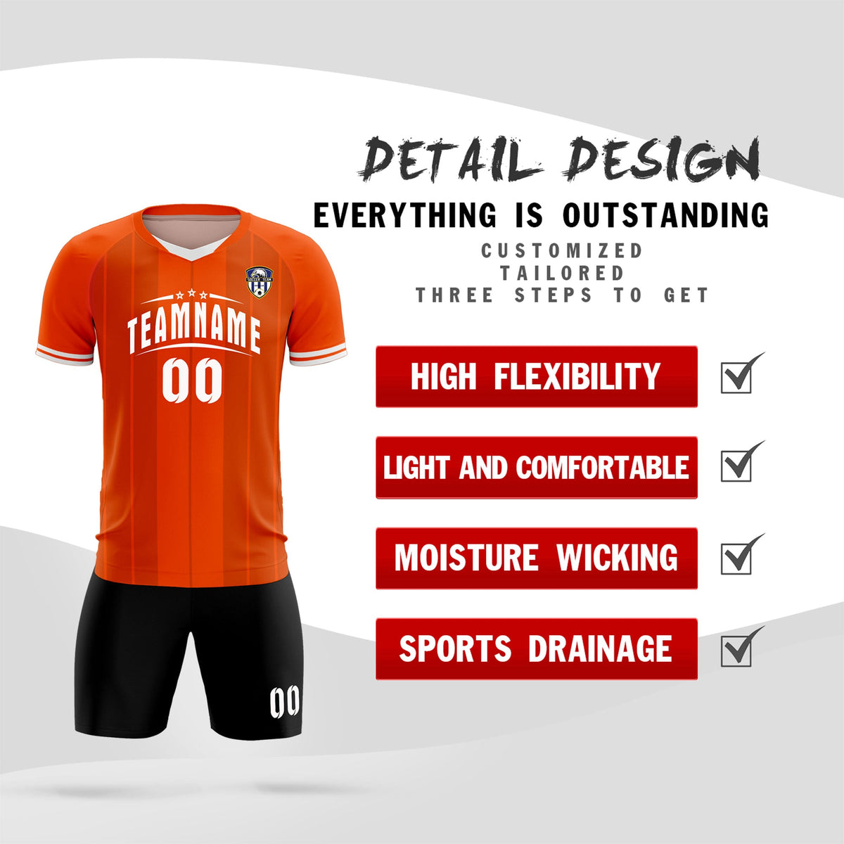 Custom Orange Classic Striped Personalized Soccer Tops/Sets Jersey