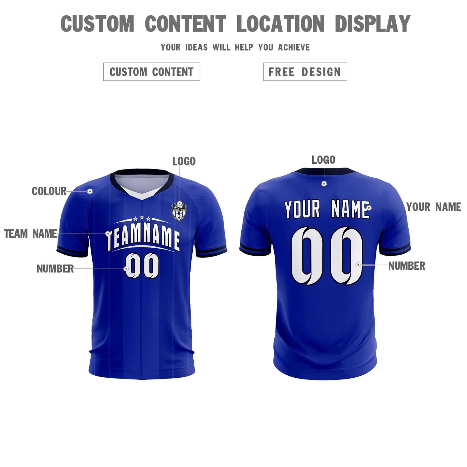 Custom Royal Classic Striped Personalized Soccer Tops/Sets Jersey