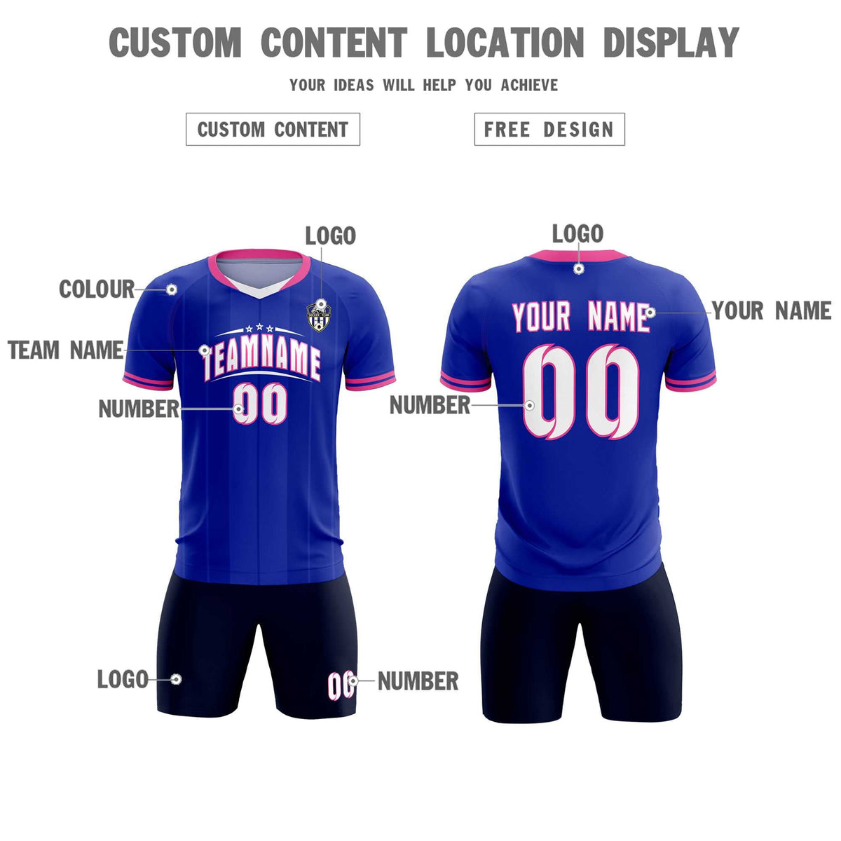 Custom Royal Classic Striped Personalized Soccer Tops/Sets Jersey