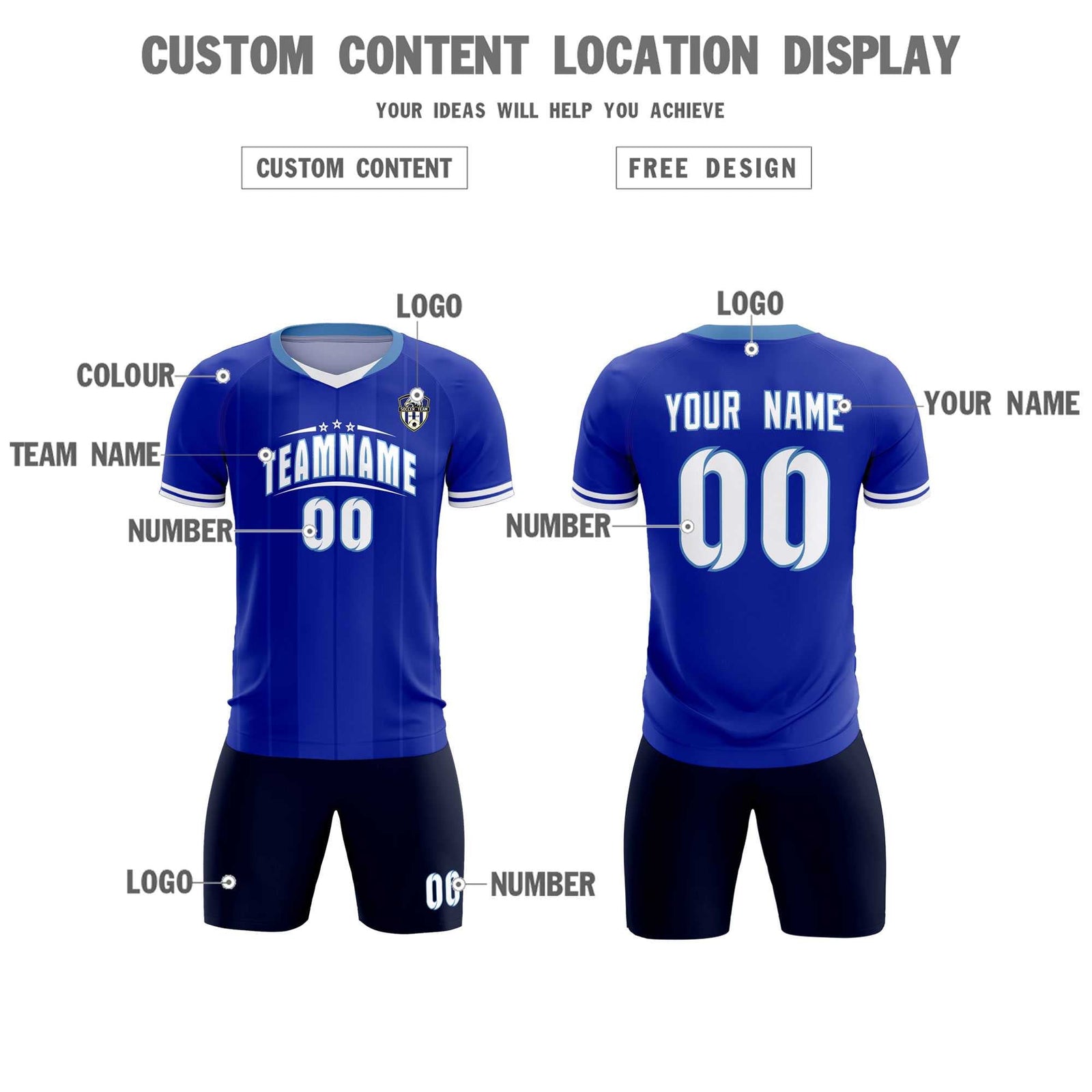 Custom Royal Classic Striped Personalized Soccer Tops/Sets Jersey