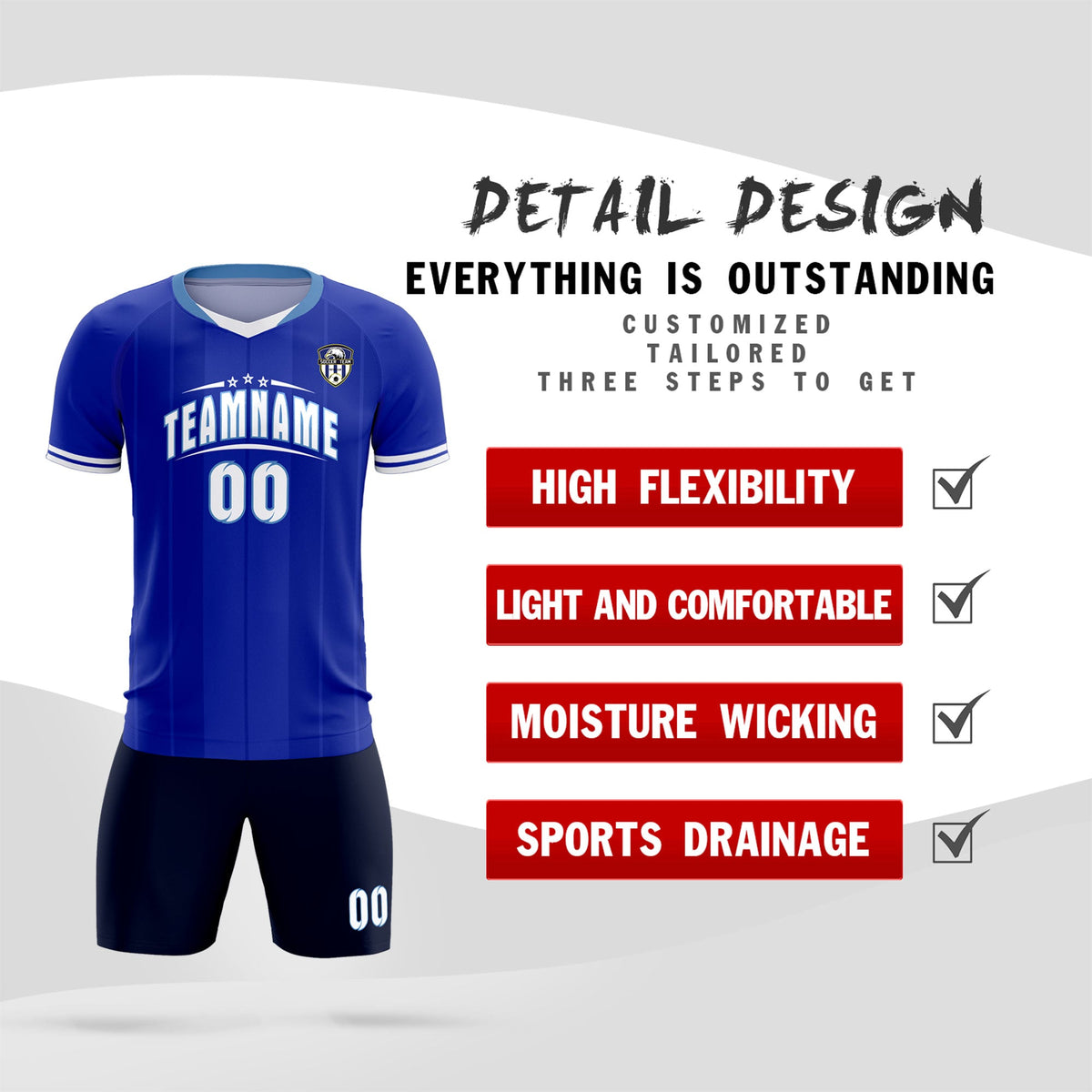 Custom Royal Classic Striped Personalized Soccer Tops/Sets Jersey