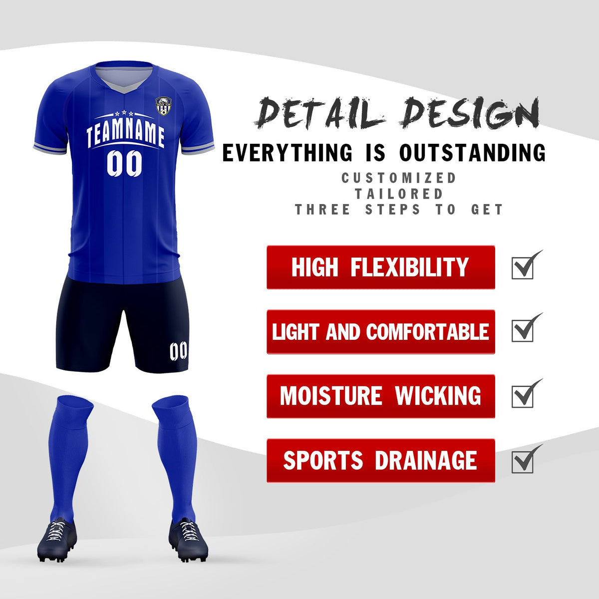 Custom Royal Classic Striped Personalized Soccer Tops/Sets Jersey