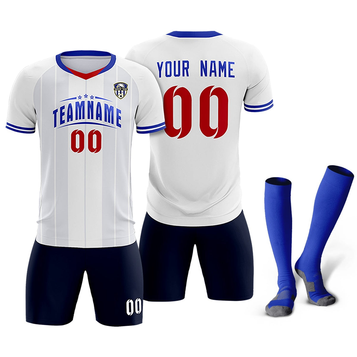 Custom White Classic Striped Personalized Soccer Tops/Sets Jersey