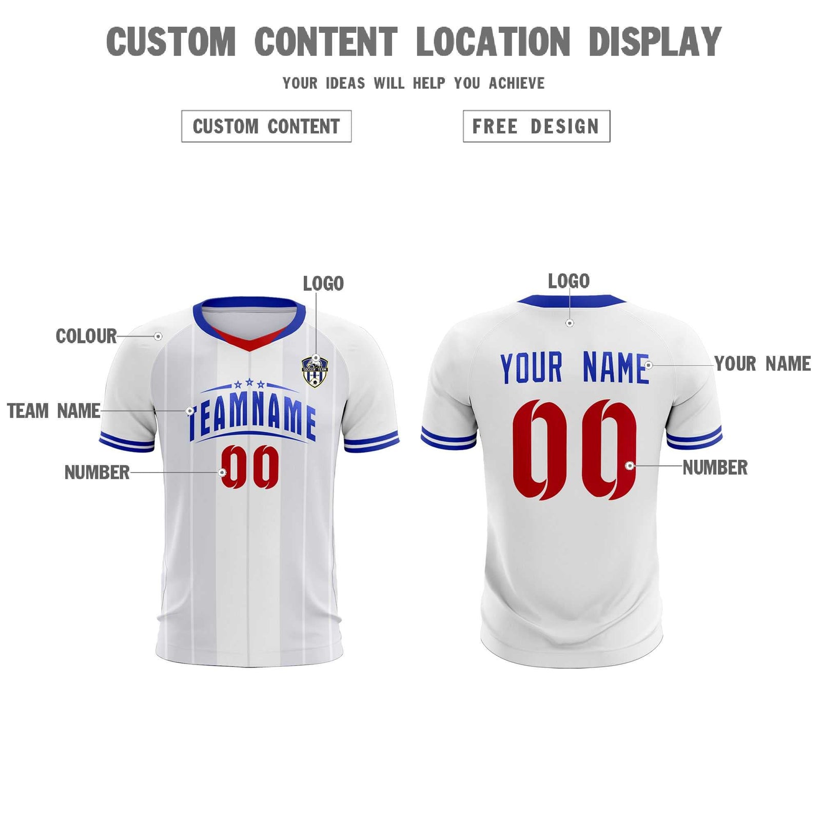 Custom White Classic Striped Personalized Soccer Tops/Sets Jersey