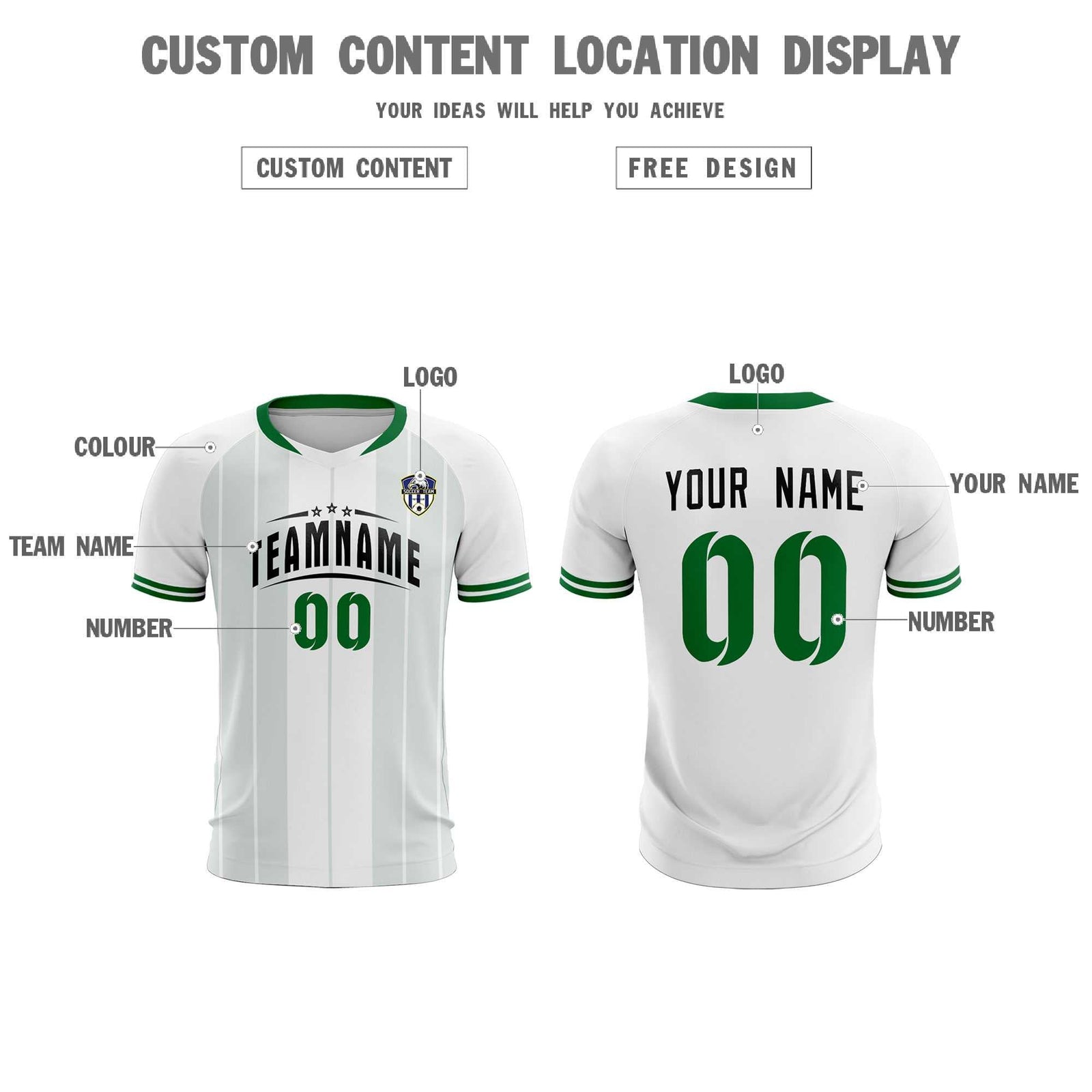 Custom White Classic Striped Personalized Soccer Tops/Sets Jersey