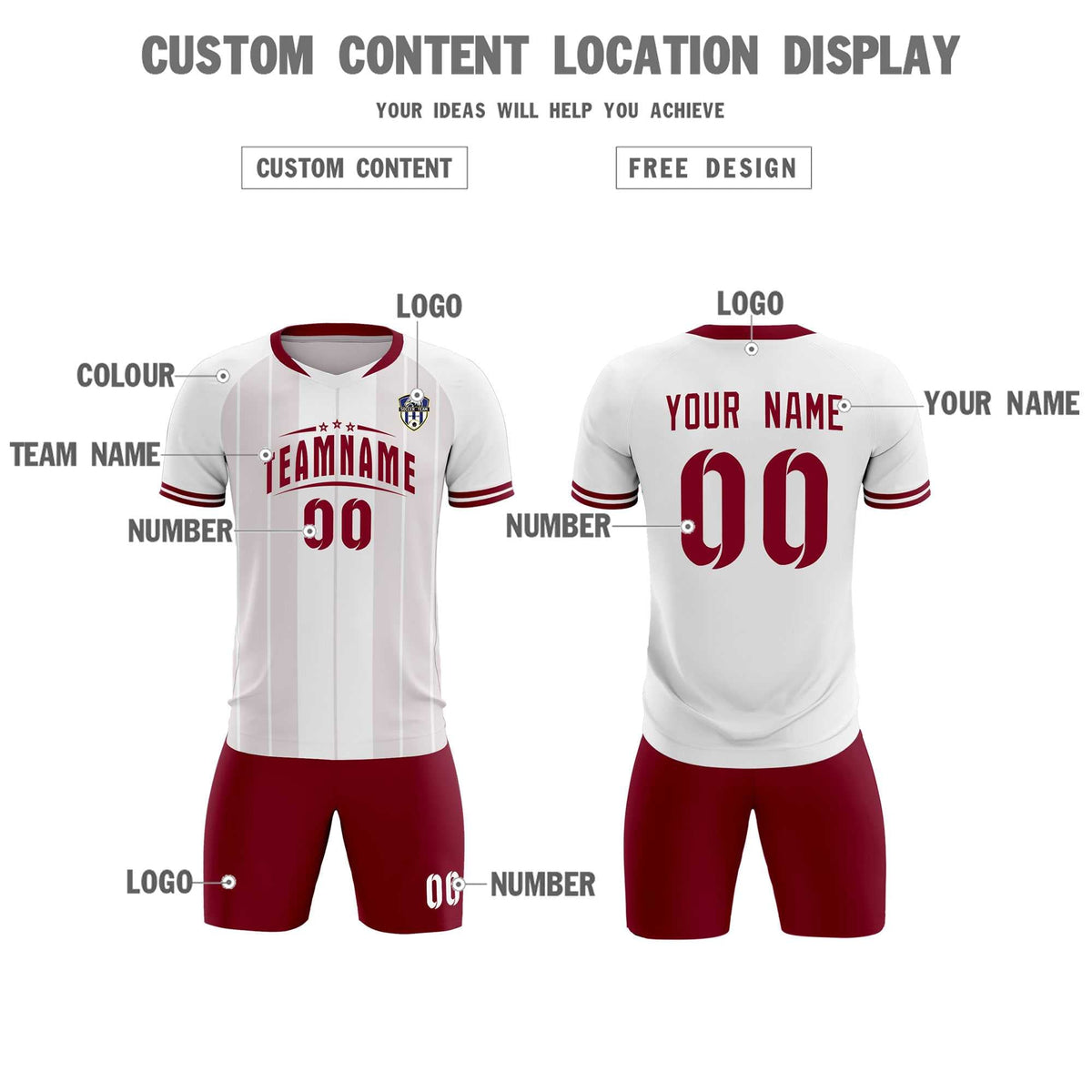 Custom White Classic Striped Personalized Soccer Tops/Sets Jersey
