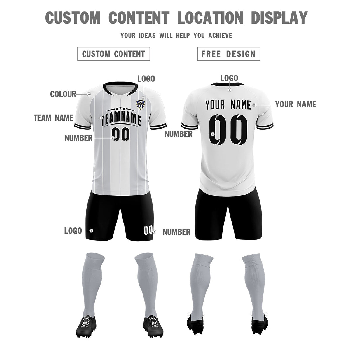 Custom White Classic Striped Personalized Soccer Tops/Sets Jersey