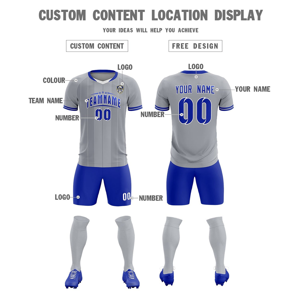 Custom Gray Classic Striped Personalized Soccer Tops/Sets Jersey