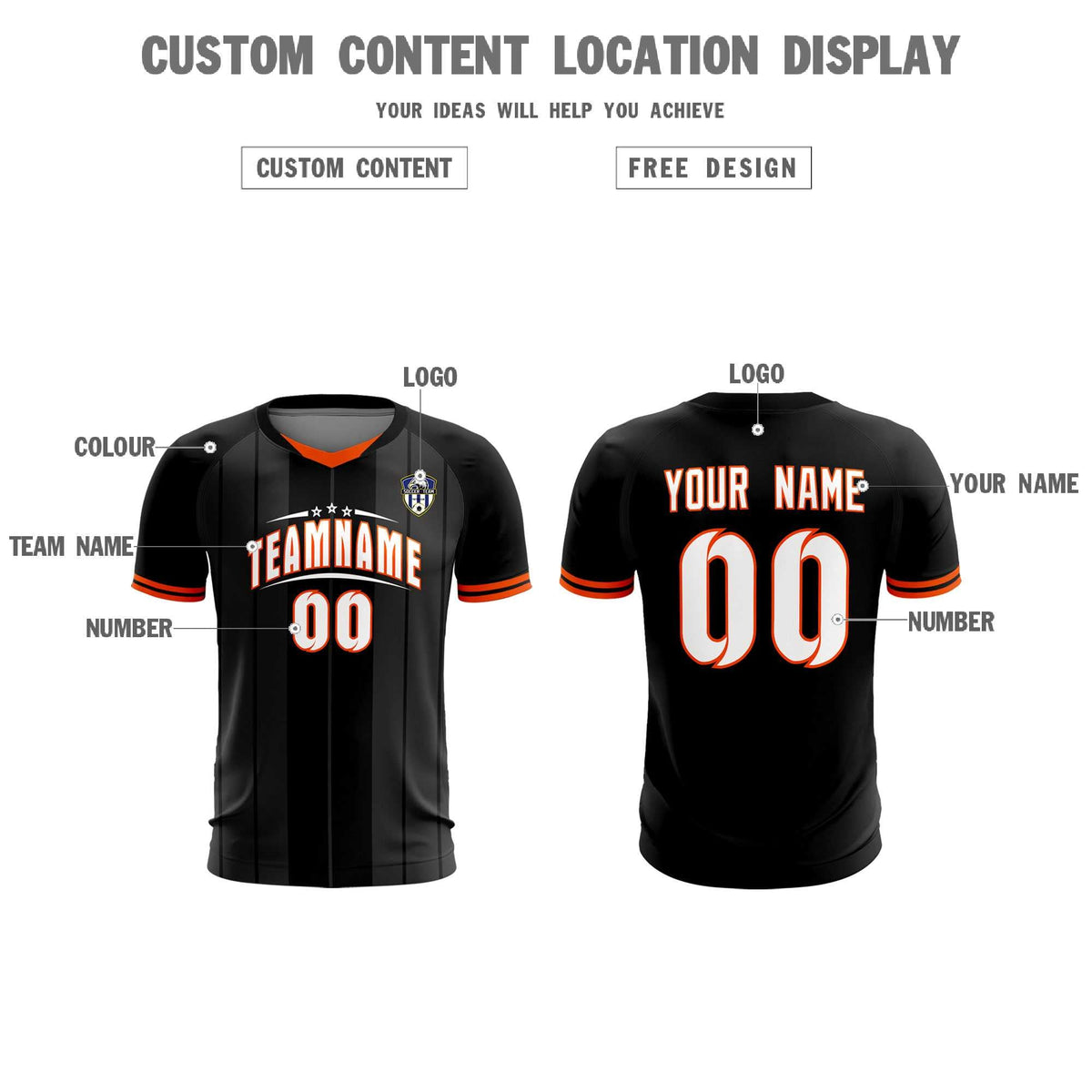 Custom Black Classic Striped Personalized Soccer Tops/Sets Jersey