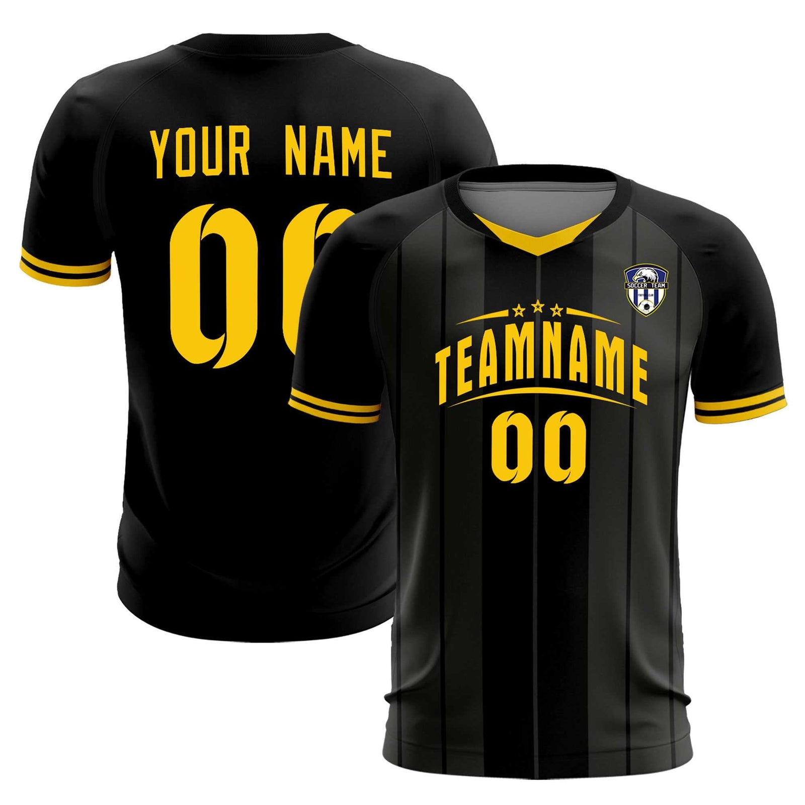 Custom Black Classic Striped Personalized Soccer Tops/Sets Jersey