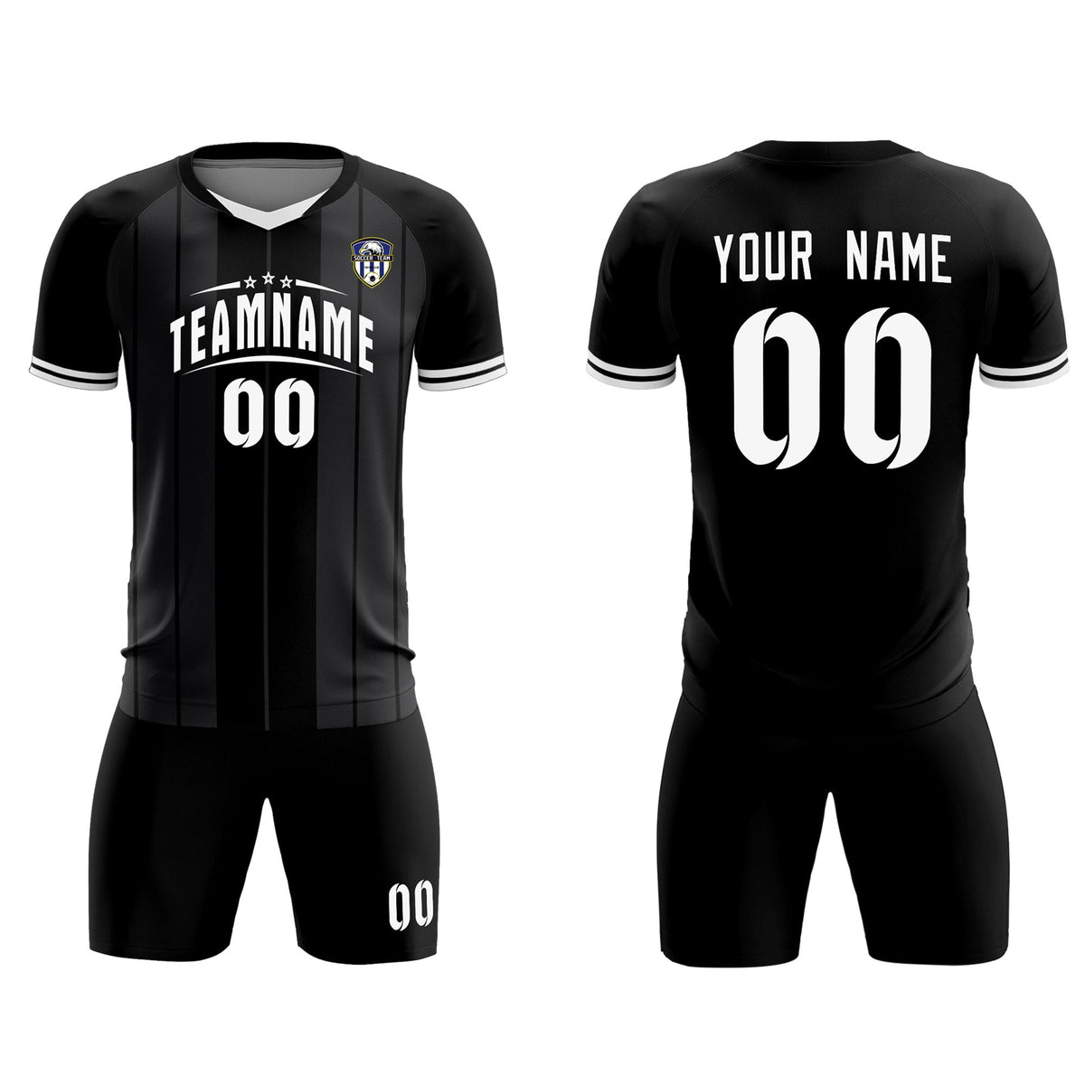 Custom Black Classic Striped Personalized Soccer Tops/Sets Jersey