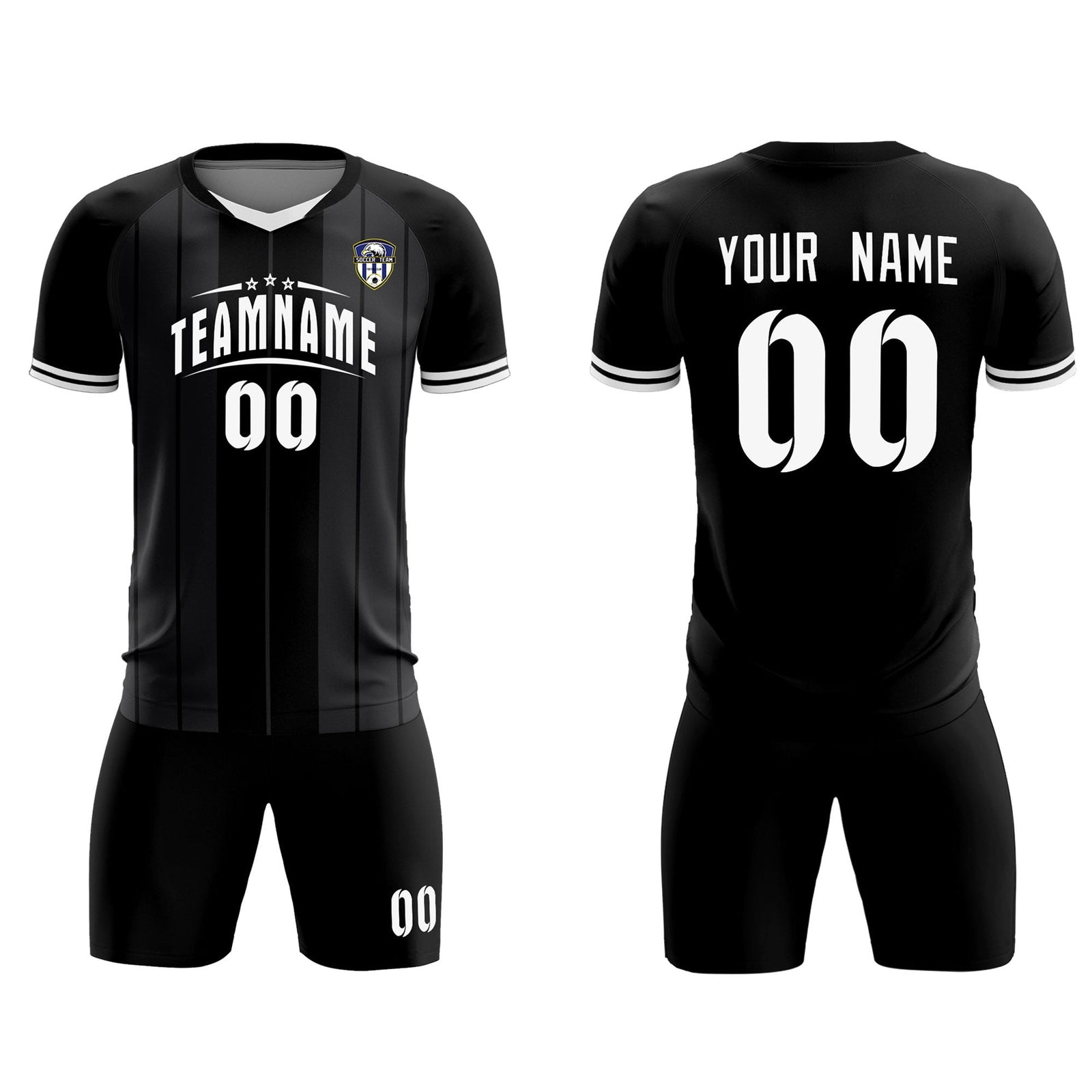 Custom Black Classic Striped Personalized Soccer Tops/Sets Jersey
