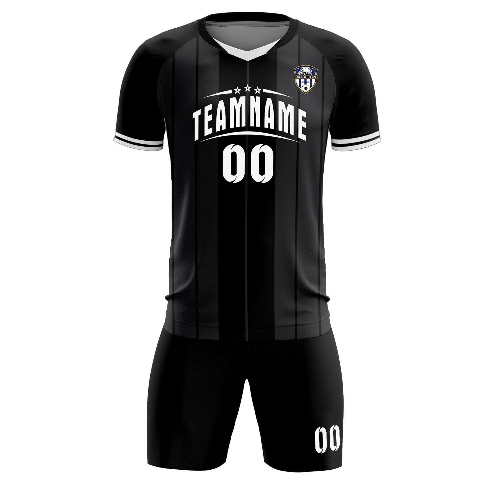 Custom Black Classic Striped Personalized Soccer Tops/Sets Jersey