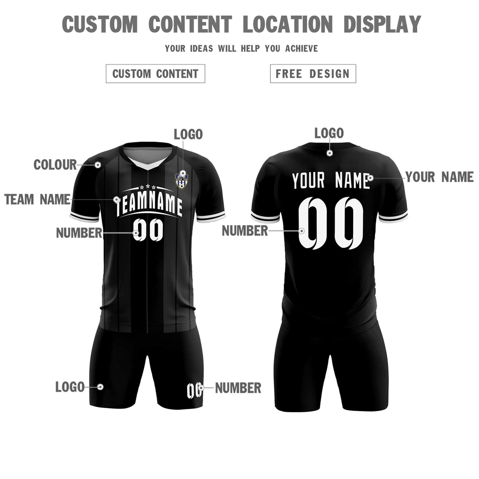 Custom Black Classic Striped Personalized Soccer Tops/Sets Jersey