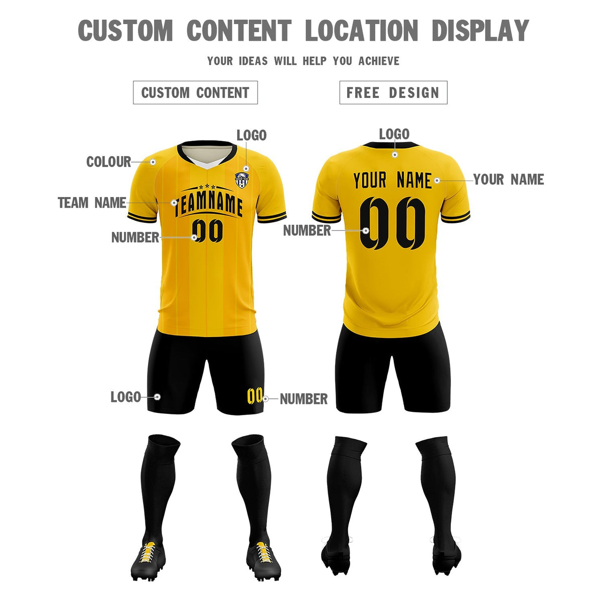 Custom Gold Classic Striped Personalized Soccer Tops/Sets Jersey