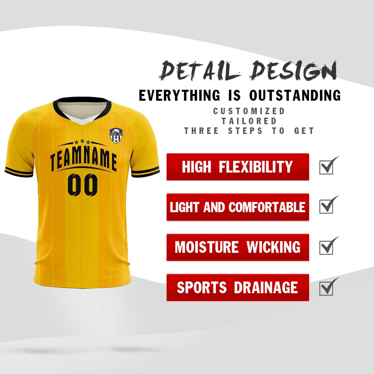 Custom Gold Classic Striped Personalized Soccer Tops/Sets Jersey