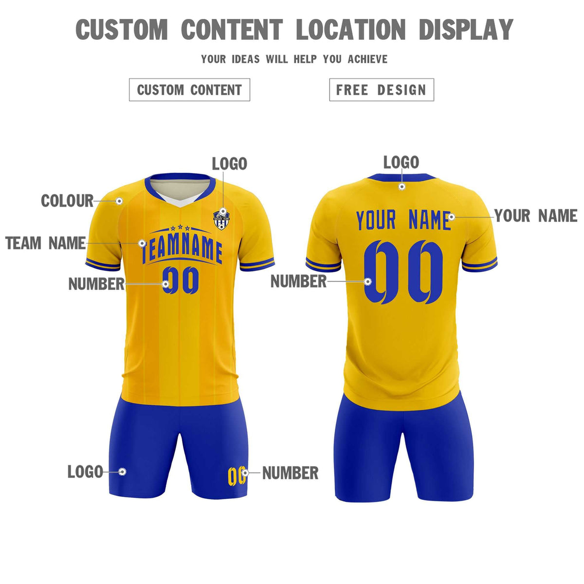 Custom Gold Classic Striped Personalized Soccer Tops/Sets Jersey