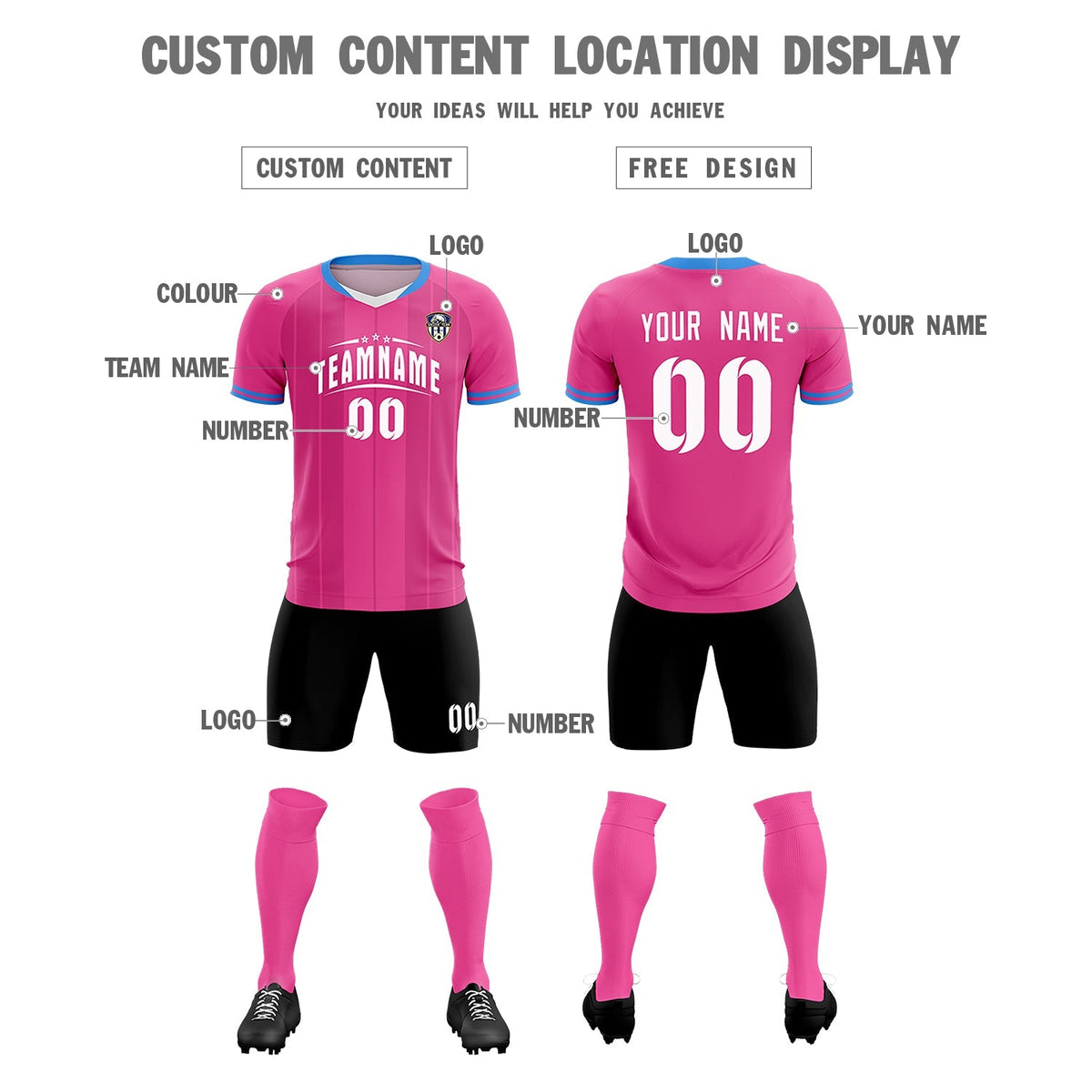 Custom Pink Classic Striped Personalized Soccer Tops/Sets Jersey