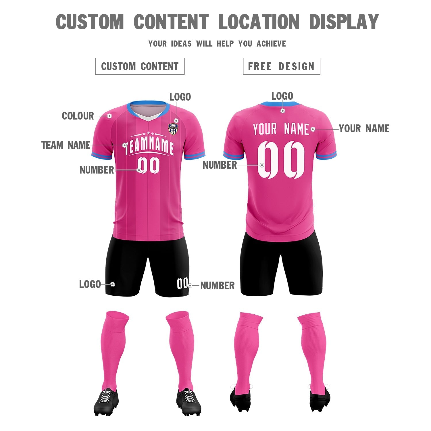 Custom Pink Classic Striped Personalized Soccer Tops/Sets Jersey