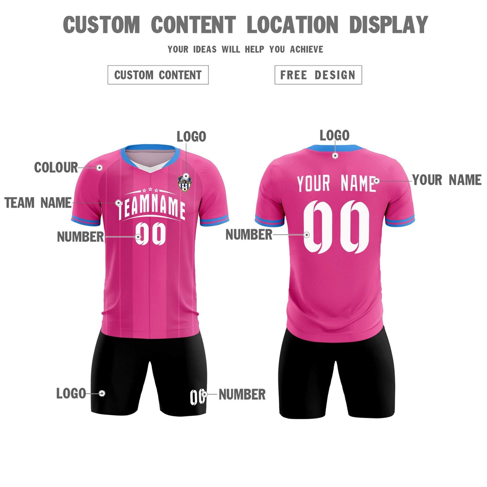 Custom Pink Classic Striped Personalized Soccer Tops/Sets Jersey