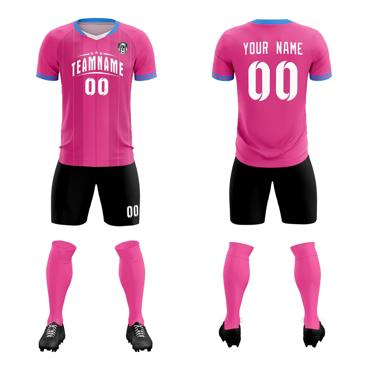 Custom Pink Classic Striped Personalized Soccer Tops/Sets Jersey