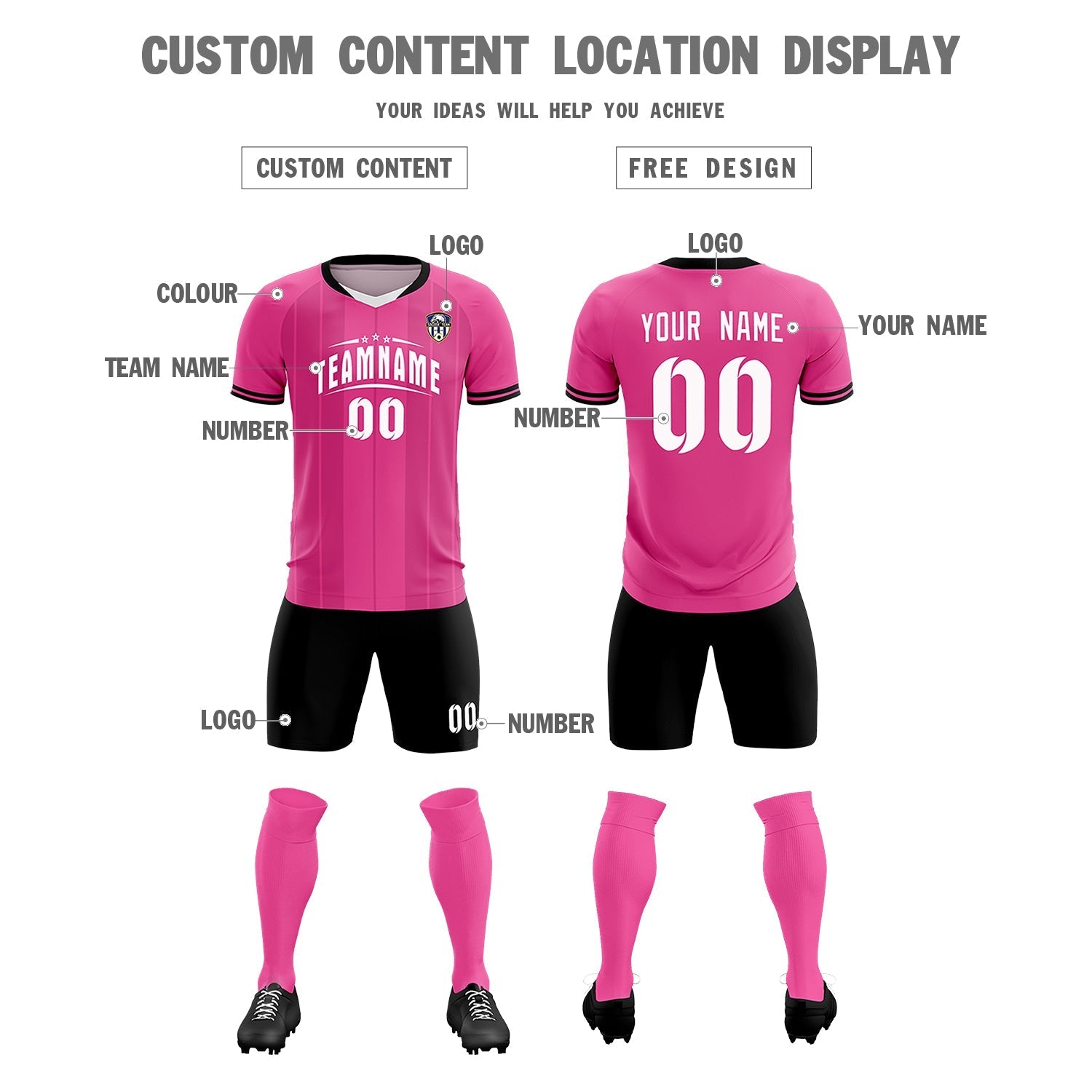 Custom Pink Classic Striped Personalized Soccer Tops/Sets Jersey