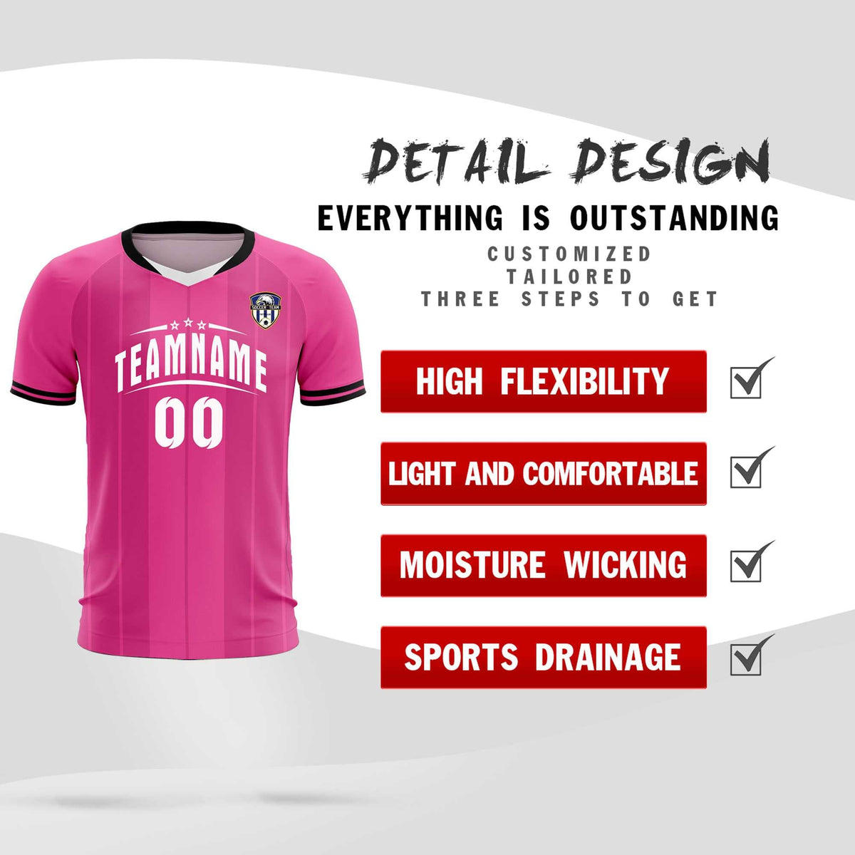 Custom Pink Classic Striped Personalized Soccer Tops/Sets Jersey