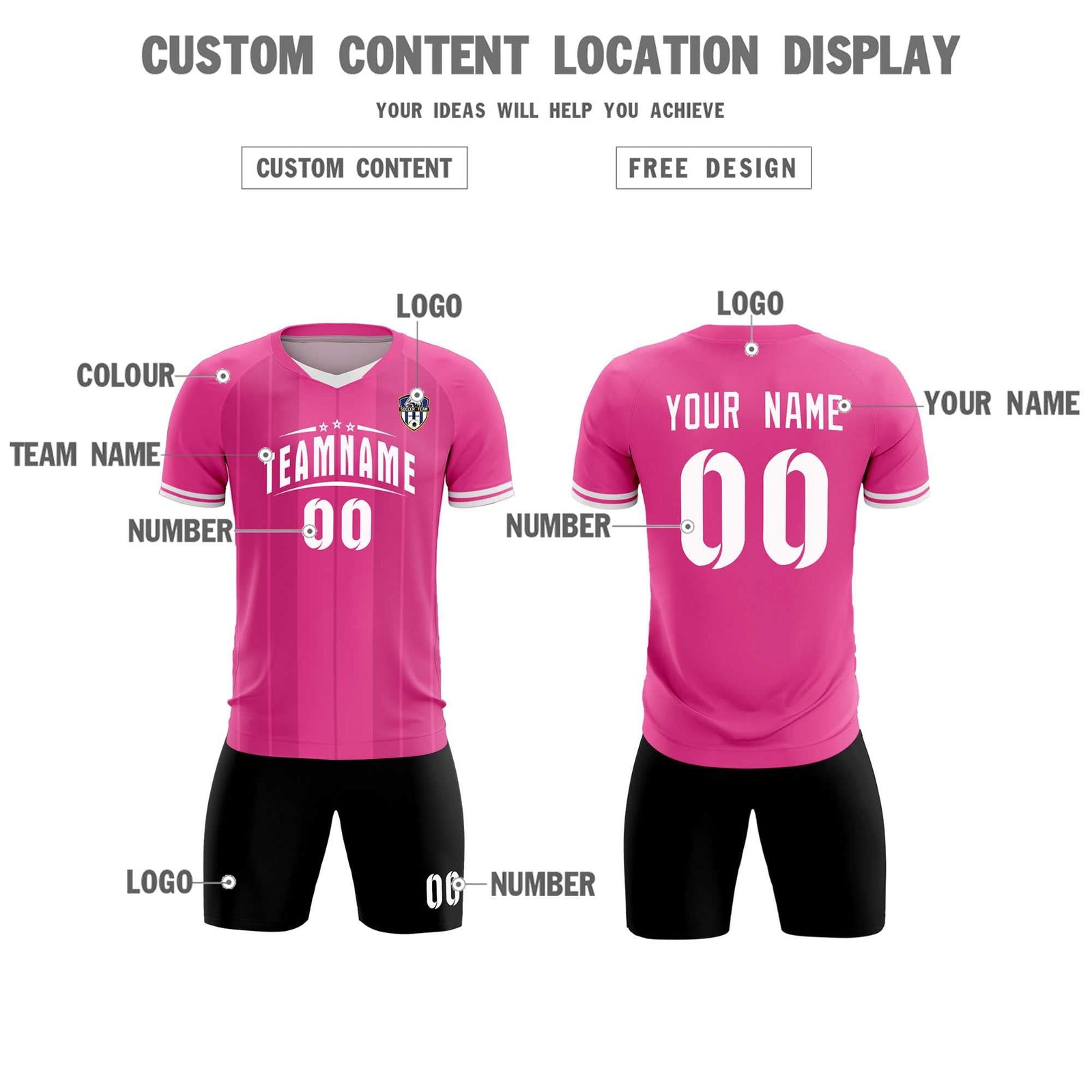 Custom Pink Classic Striped Personalized Soccer Tops/Sets Jersey