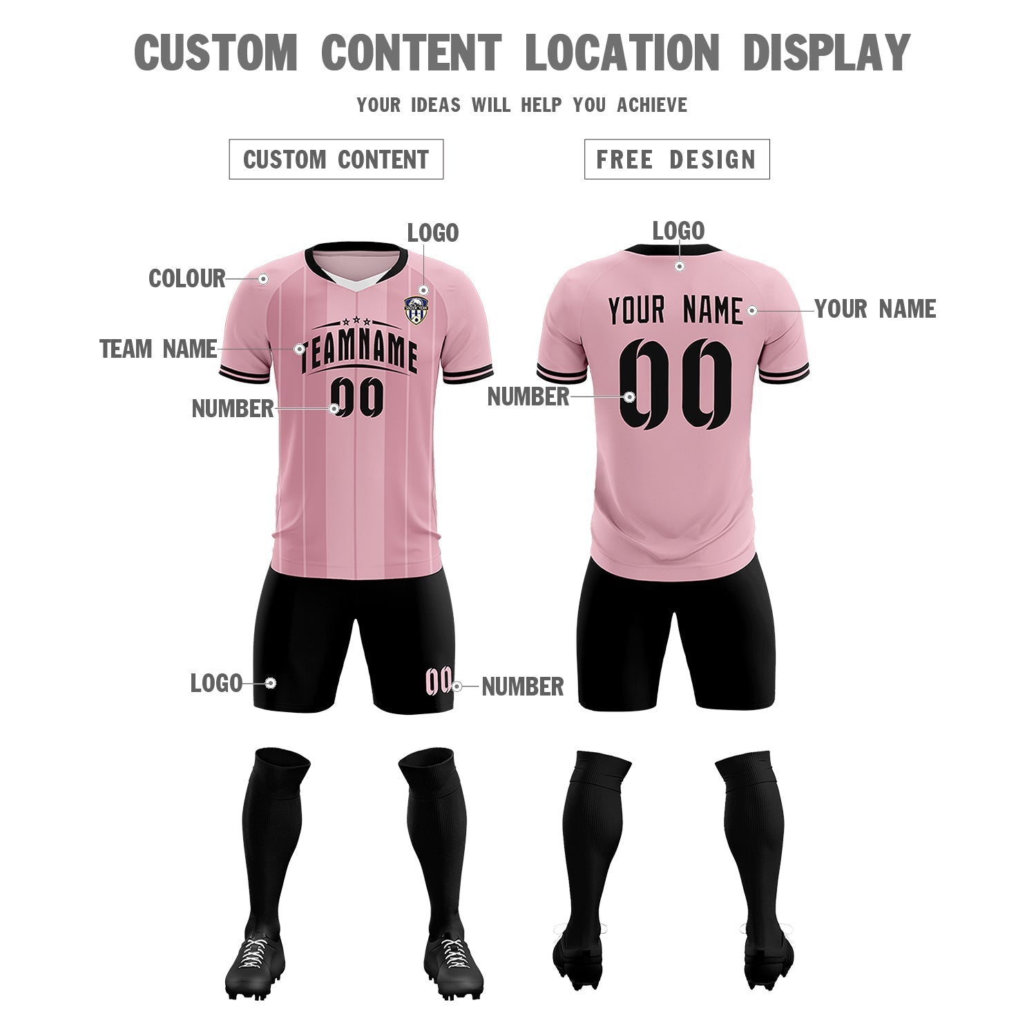 Custom Light Pink Classic Striped Personalized Soccer Tops/Sets Jersey