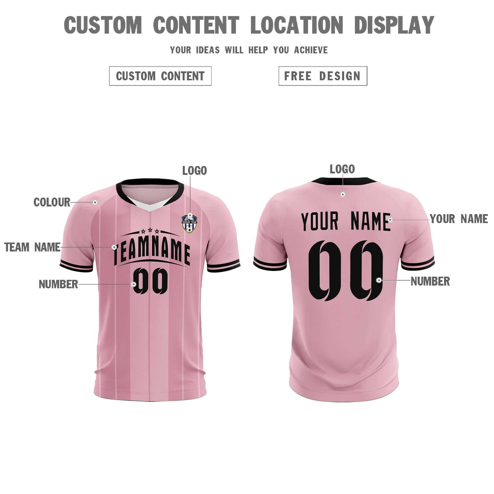 Custom Light Pink Classic Striped Personalized Soccer Tops/Sets Jersey