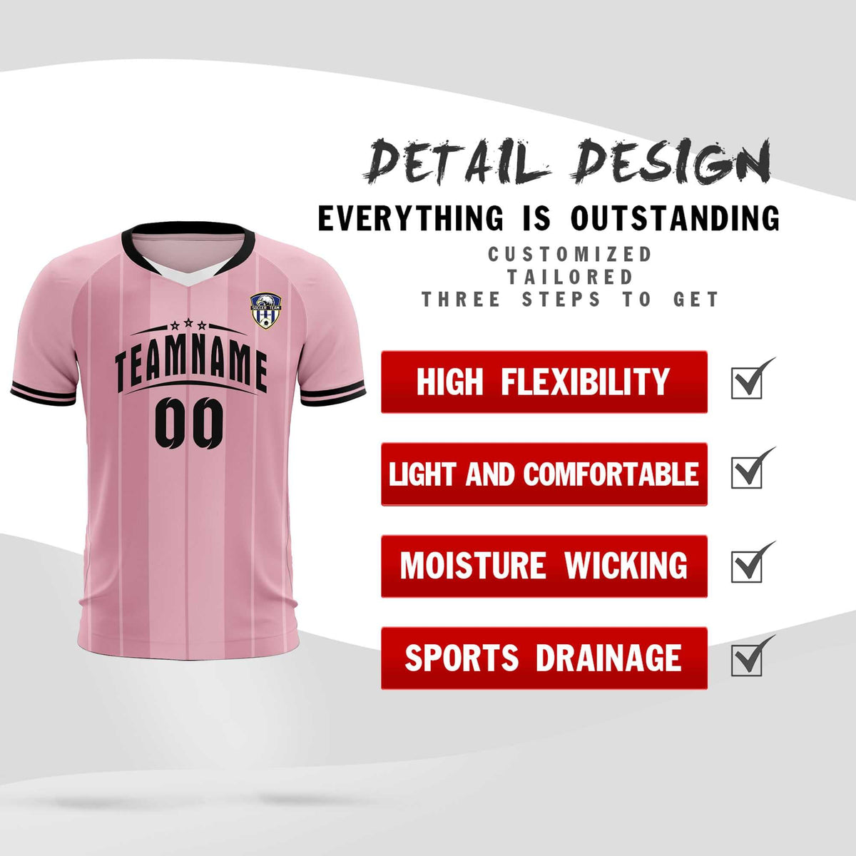 Custom Light Pink Classic Striped Personalized Soccer Tops/Sets Jersey