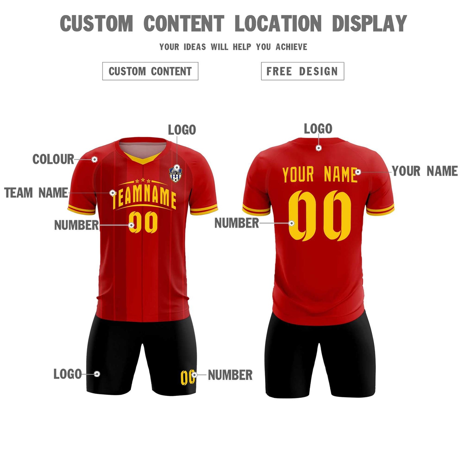 Custom Red Classic Striped Personalized Soccer Tops/Sets Jersey