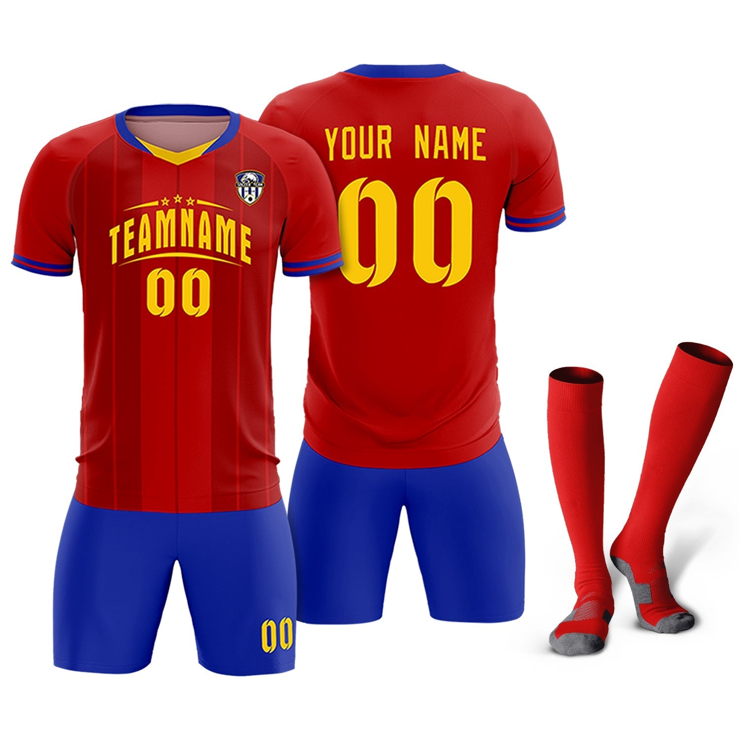 Custom Red Classic Striped Personalized Soccer Tops/Sets Jersey