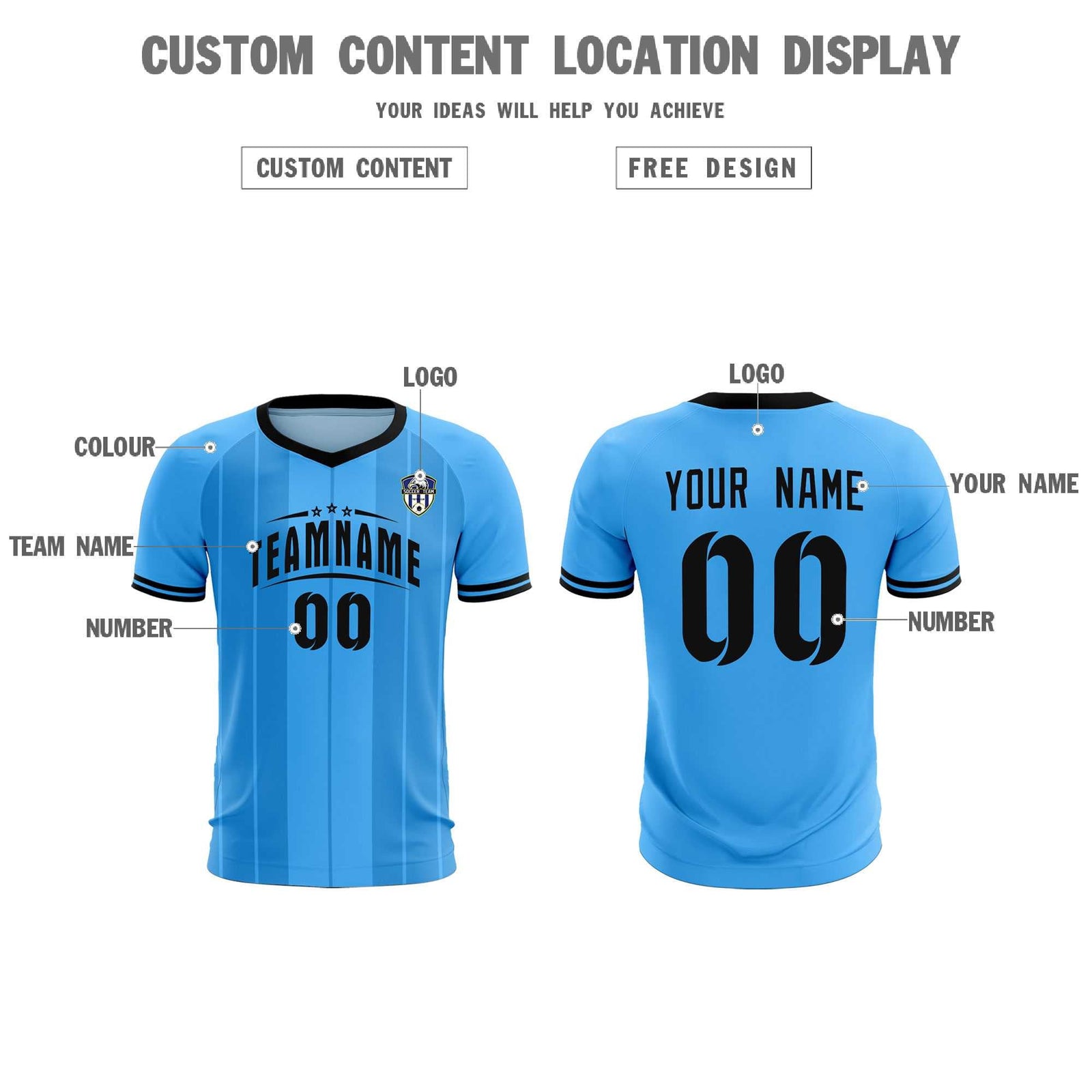 Custom Powder Blue Classic Striped Personalized Soccer Tops/Sets Jersey