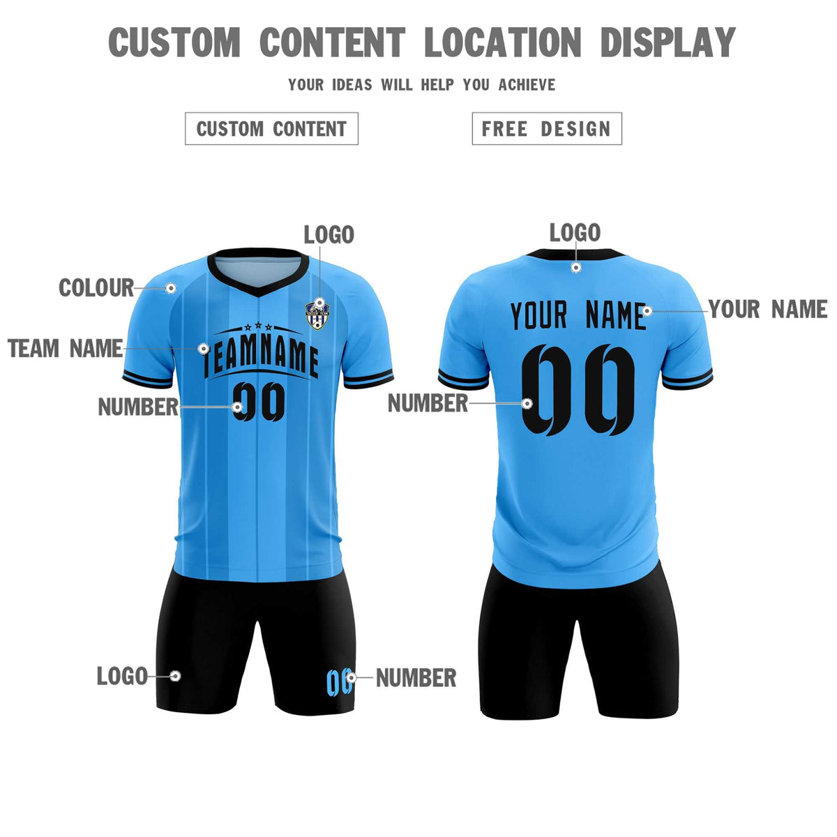 Custom Powder Blue Classic Striped Personalized Soccer Tops/Sets Jersey