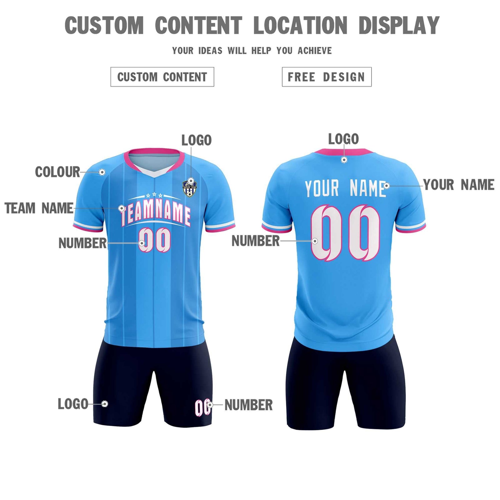 Custom Powder Blue Classic Striped Personalized Soccer Tops/Sets Jersey
