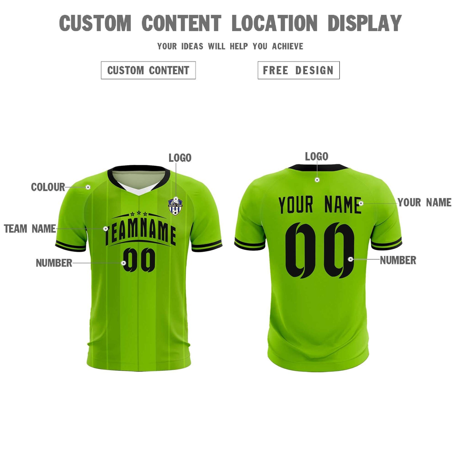 Custom Neon Green Classic Striped Personalized Soccer Tops/Sets Jersey
