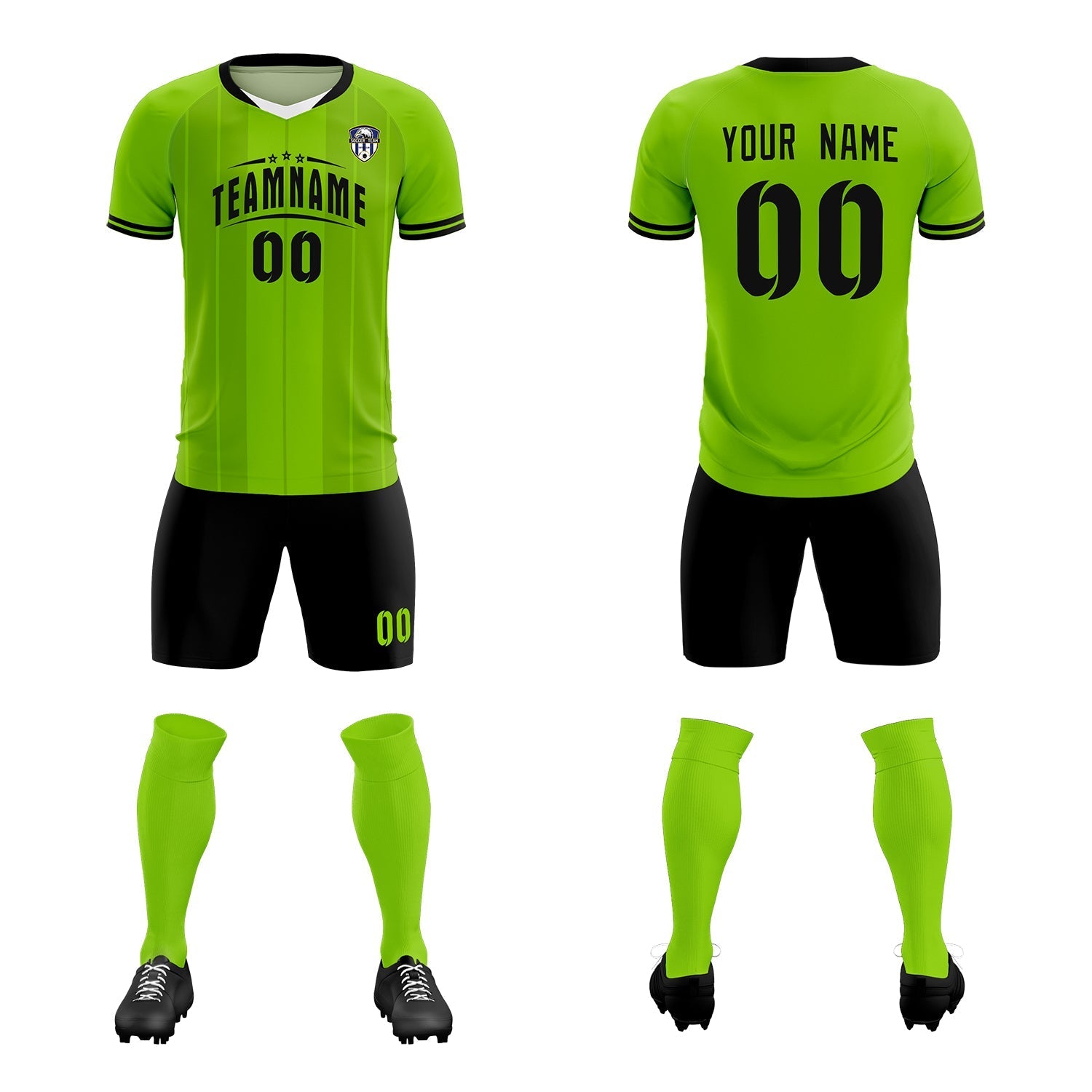 Custom Neon Green Classic Striped Personalized Soccer Tops/Sets Jersey