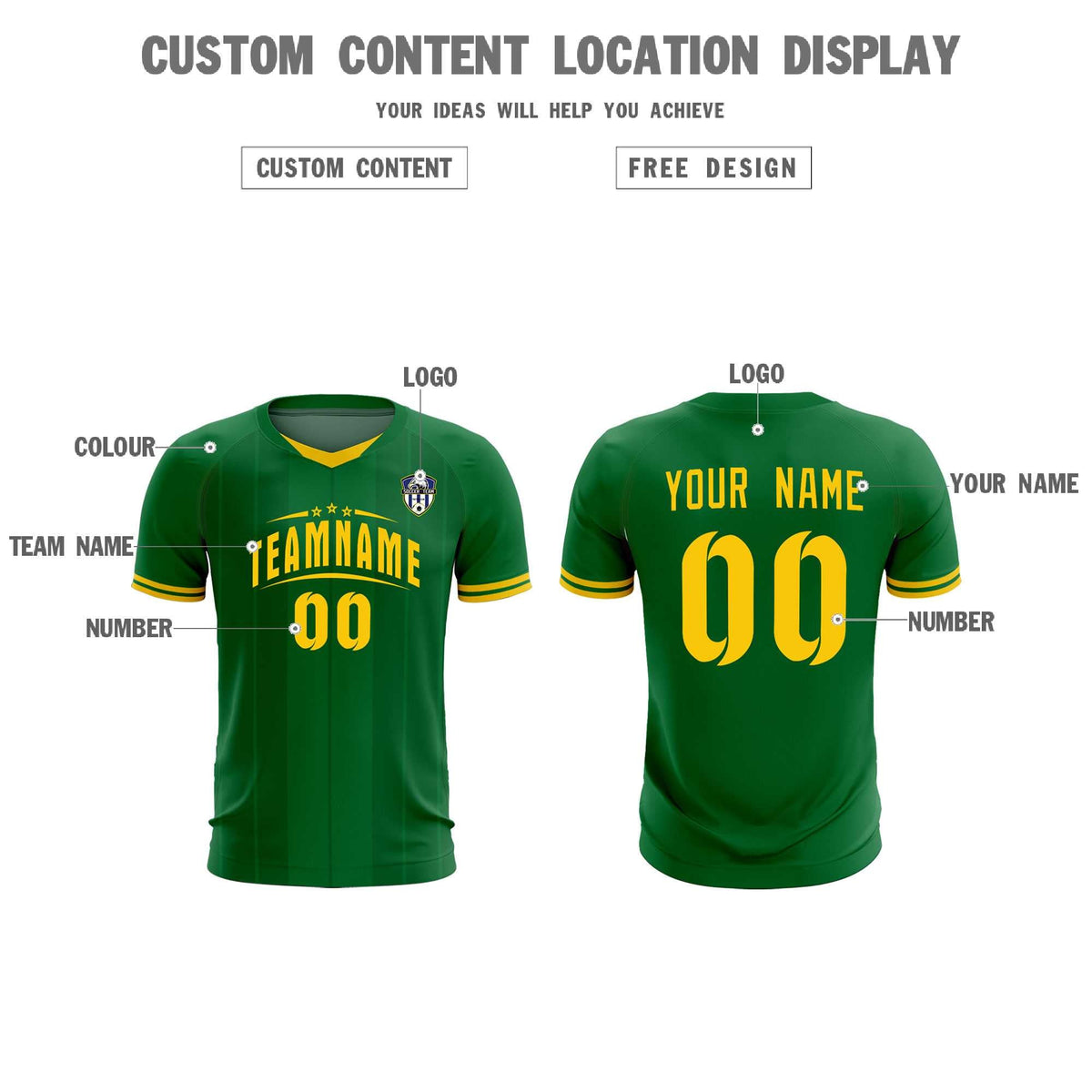 Custom Kelly Green Classic Striped Personalized Soccer Tops/Sets Jersey