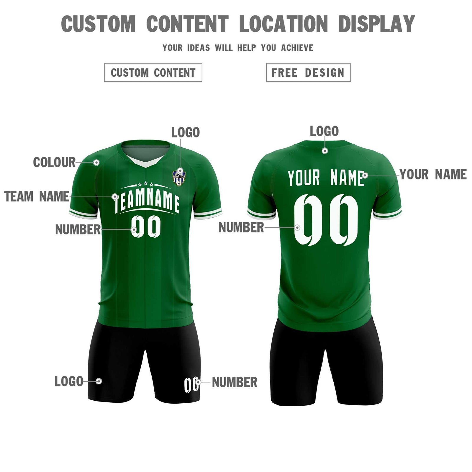 Custom Kelly Green Classic Striped Personalized Soccer Tops/Sets Jersey