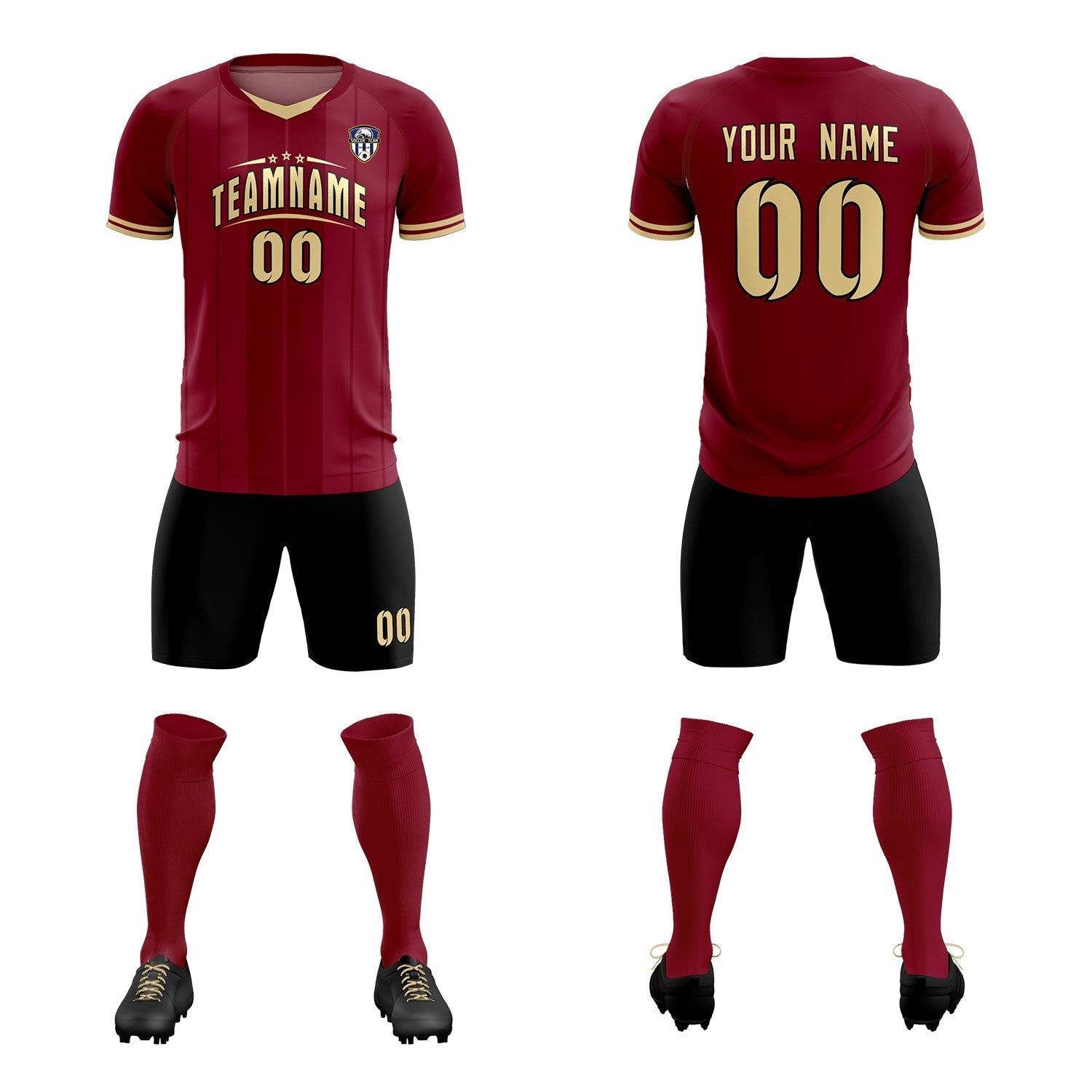 Custom Crimson Classic Striped Personalized Soccer Tops/Sets Jersey