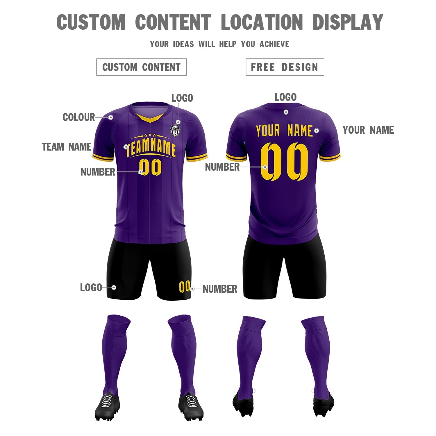 Custom Purple Classic Striped Personalized Soccer Tops/Sets Jersey