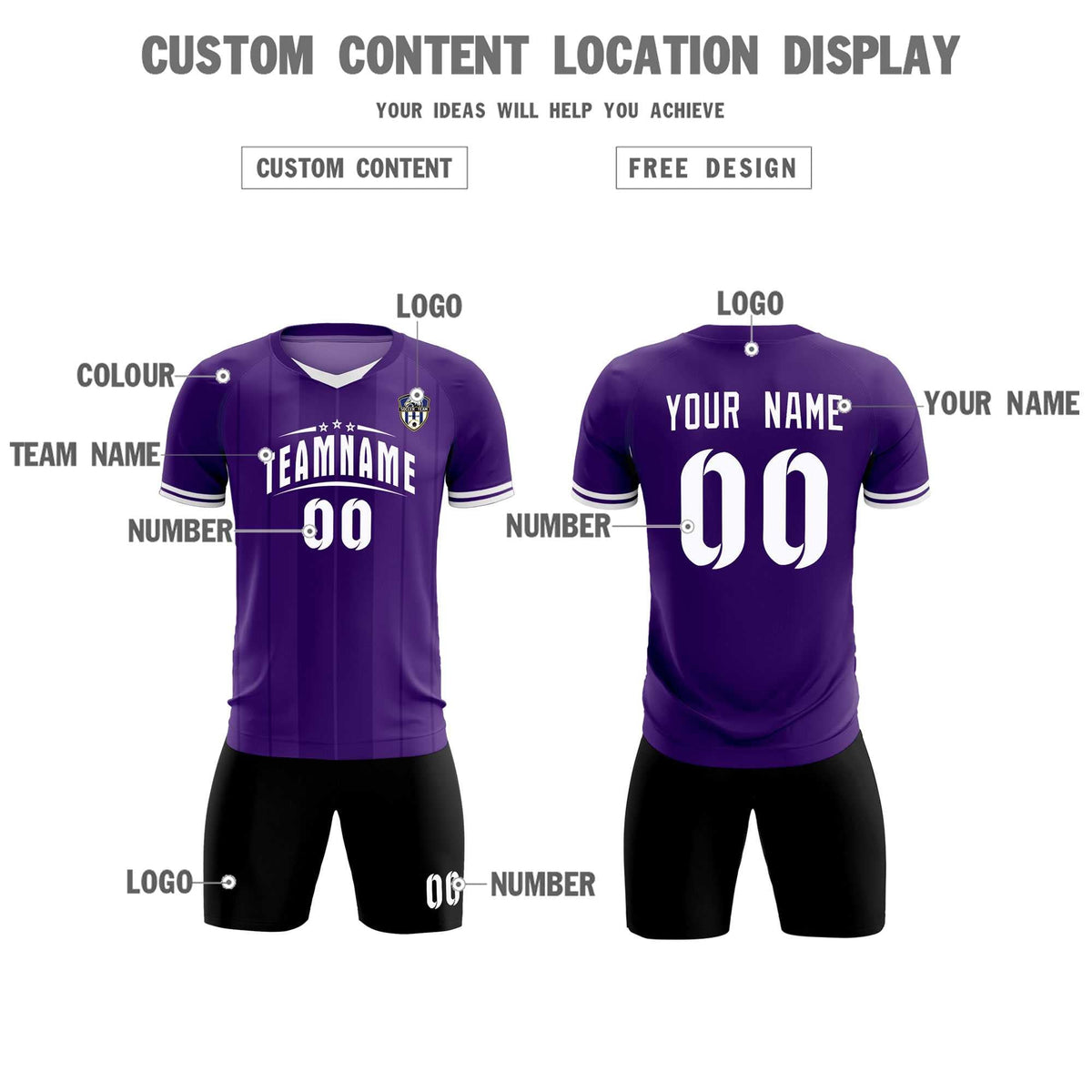 Custom Purple Classic Striped Personalized Soccer Tops/Sets Jersey