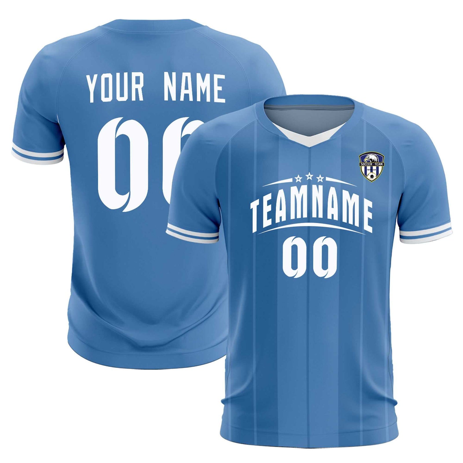 Custom Light Blue Classic Striped Personalized Soccer Tops/Sets Jersey