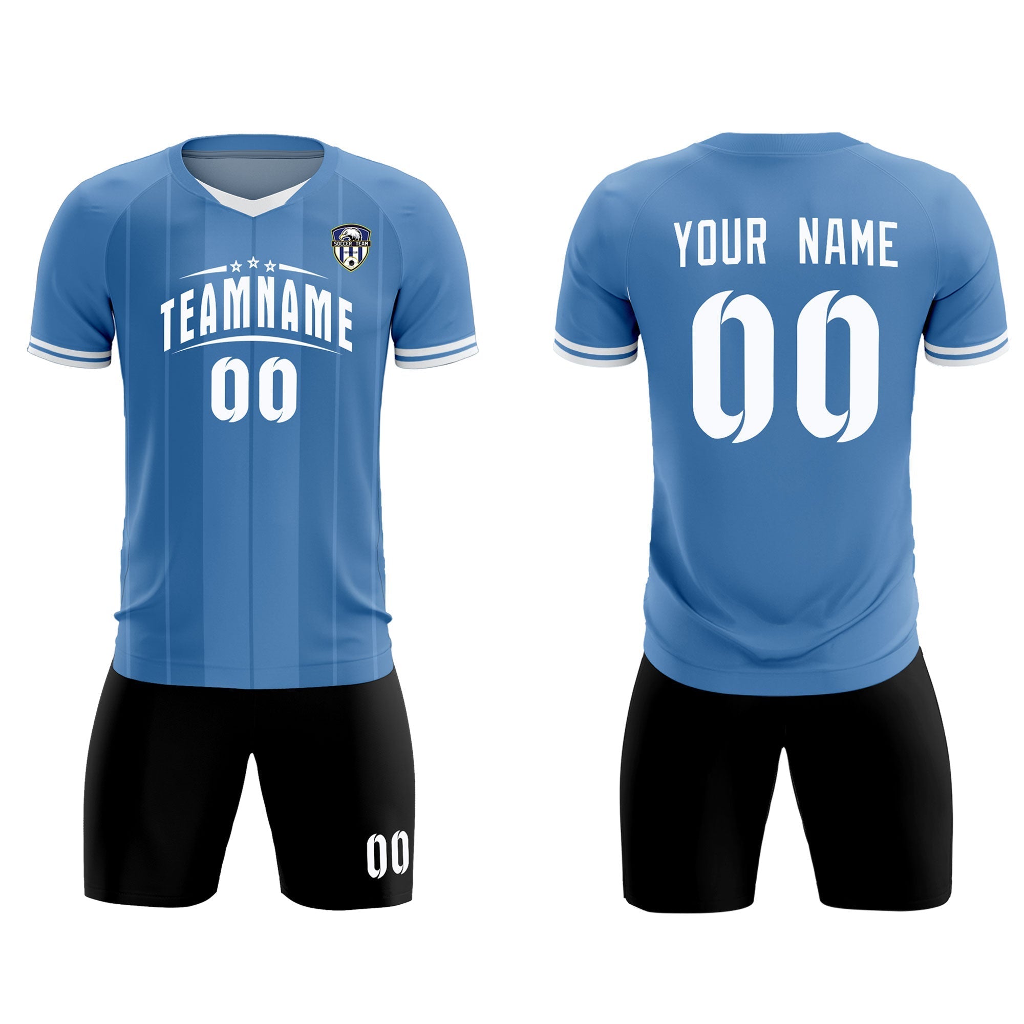 Custom Light Blue Classic Striped Personalized Soccer Tops/Sets Jersey