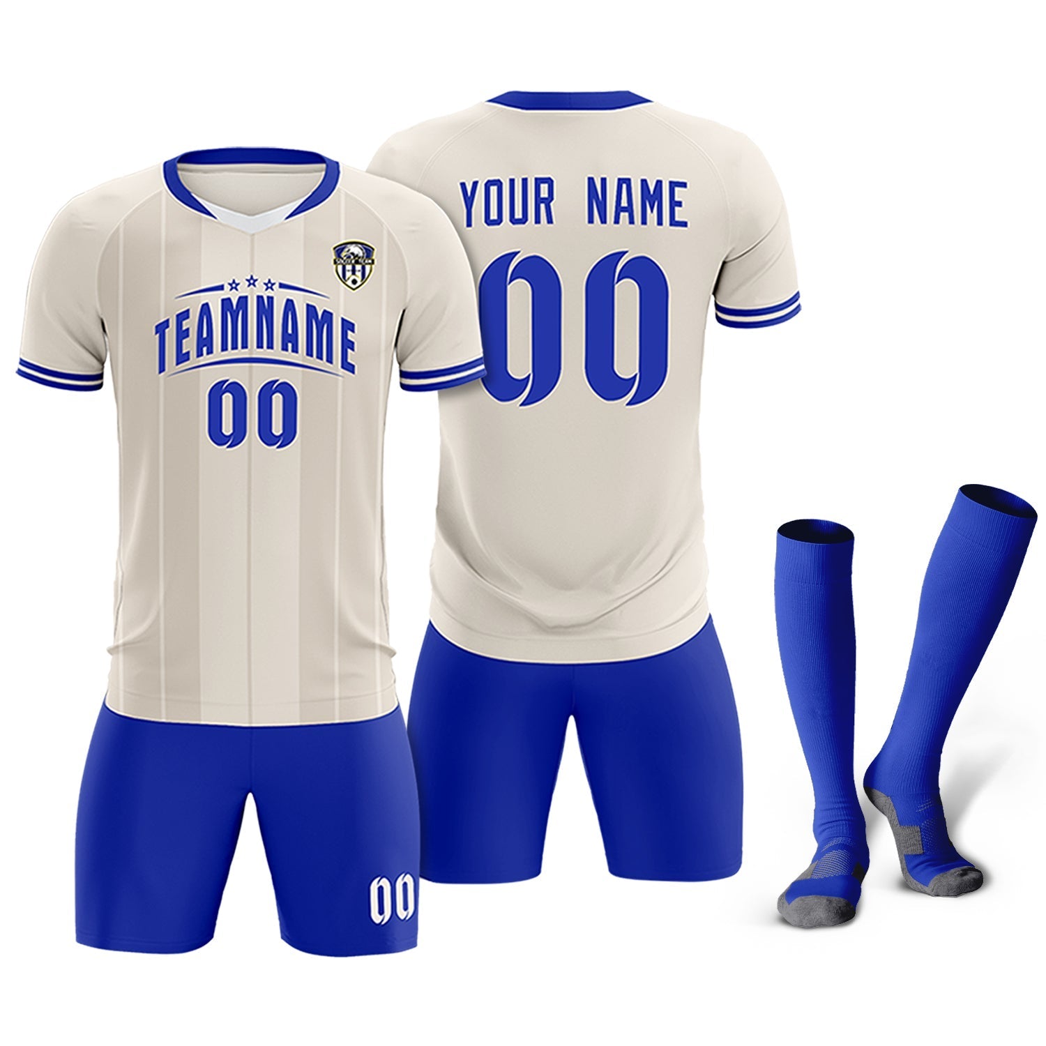 Custom Cream Classic Striped Personalized Soccer Tops/Sets Jersey