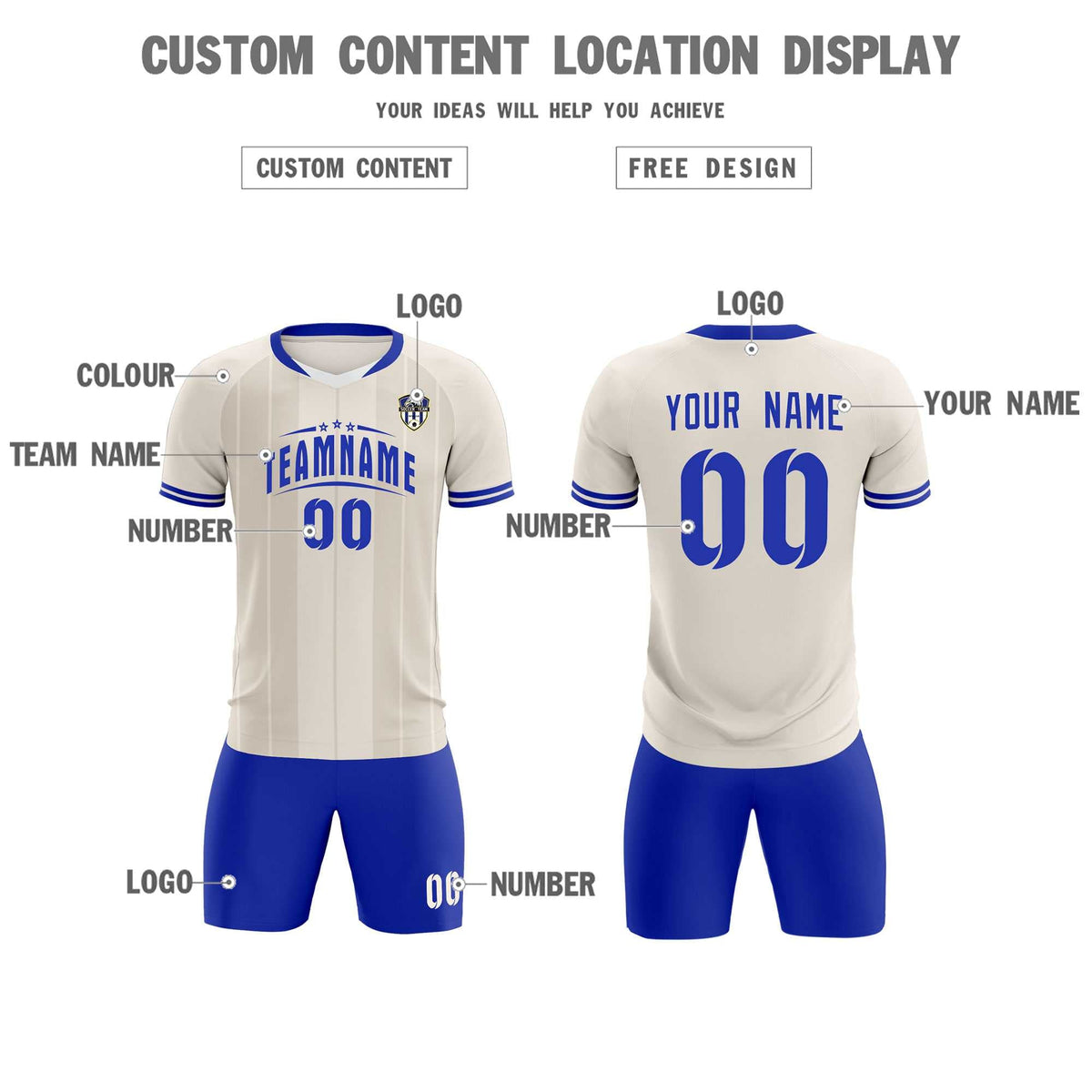 Custom Cream Classic Striped Personalized Soccer Tops/Sets Jersey