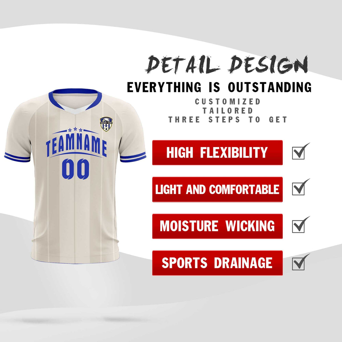 Custom Cream Classic Striped Personalized Soccer Tops/Sets Jersey