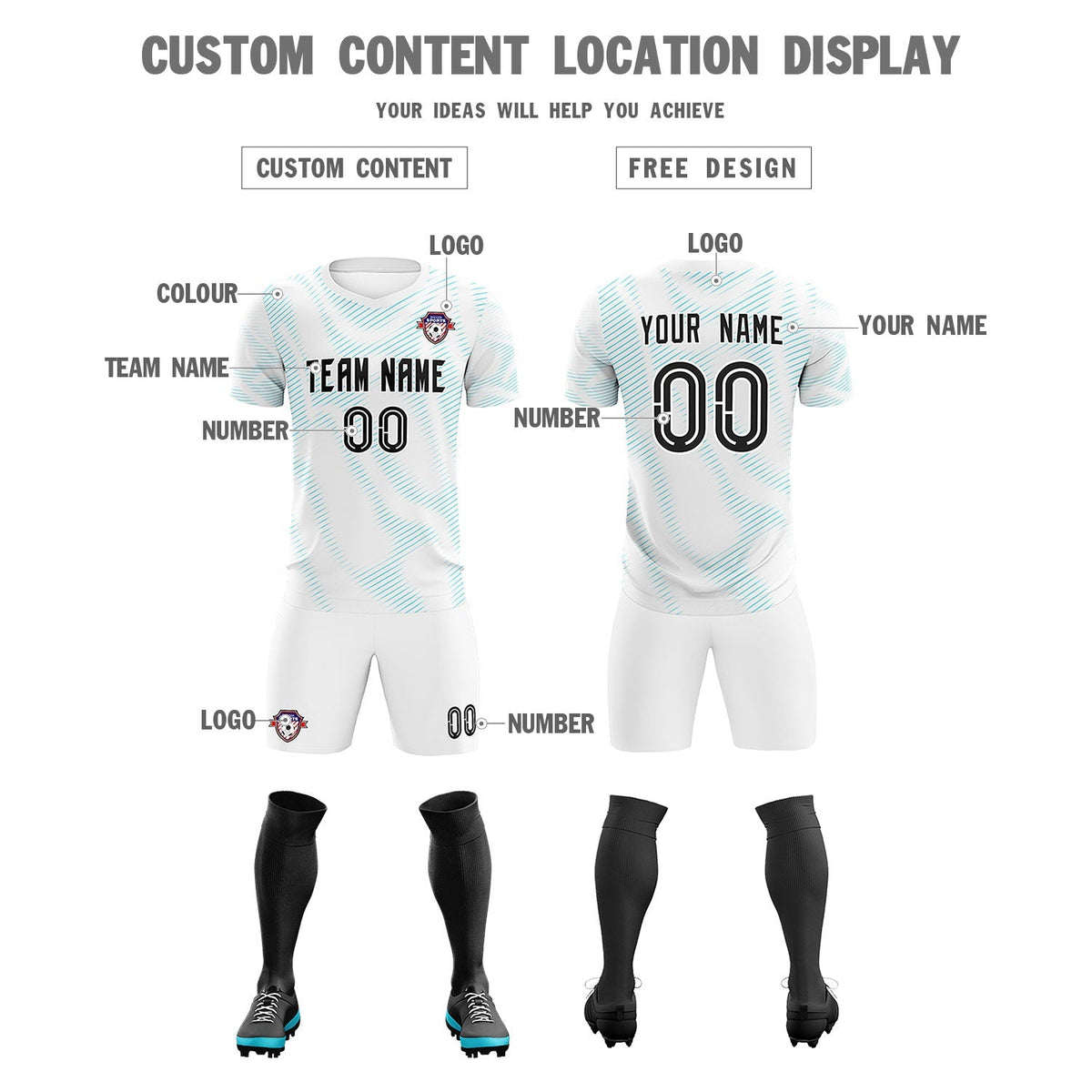 Custom White Sky Blue Training Uniform For Men Soccer Sets Jersey